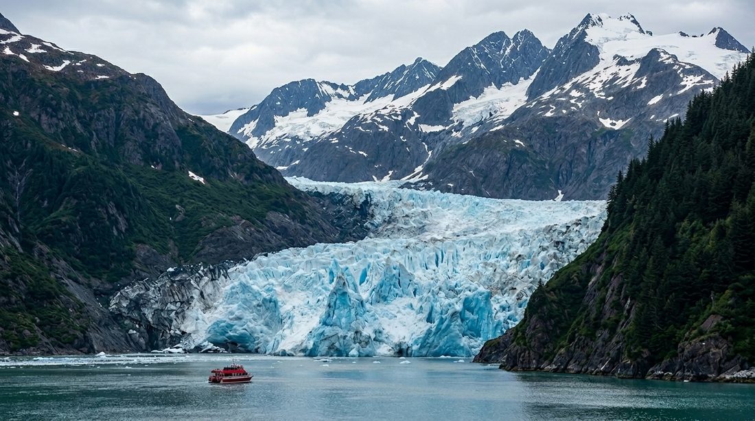 Glacier Bay with small boat